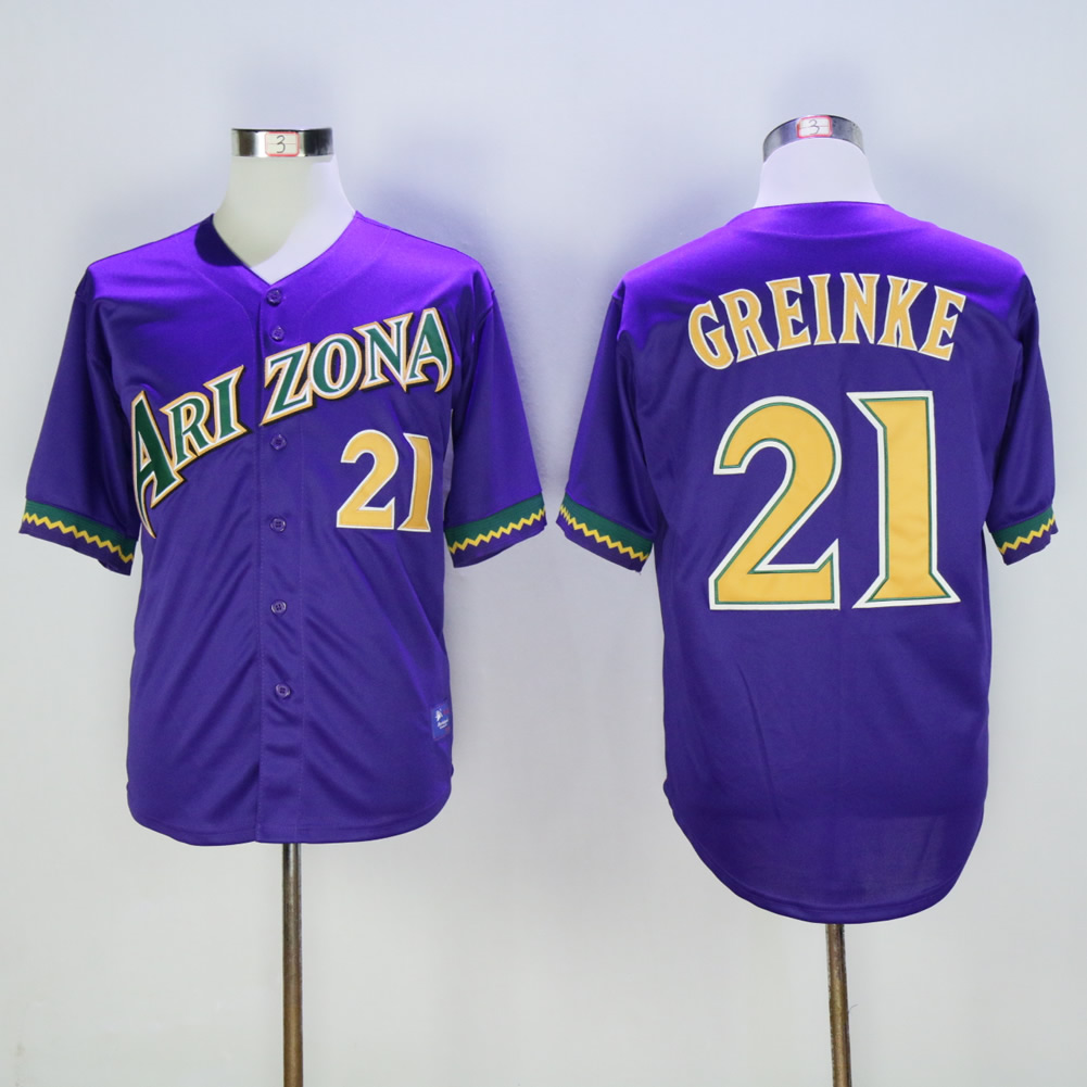 Men Arizona Diamondback 21 Greinke Purple Throwback MLB Jerseys